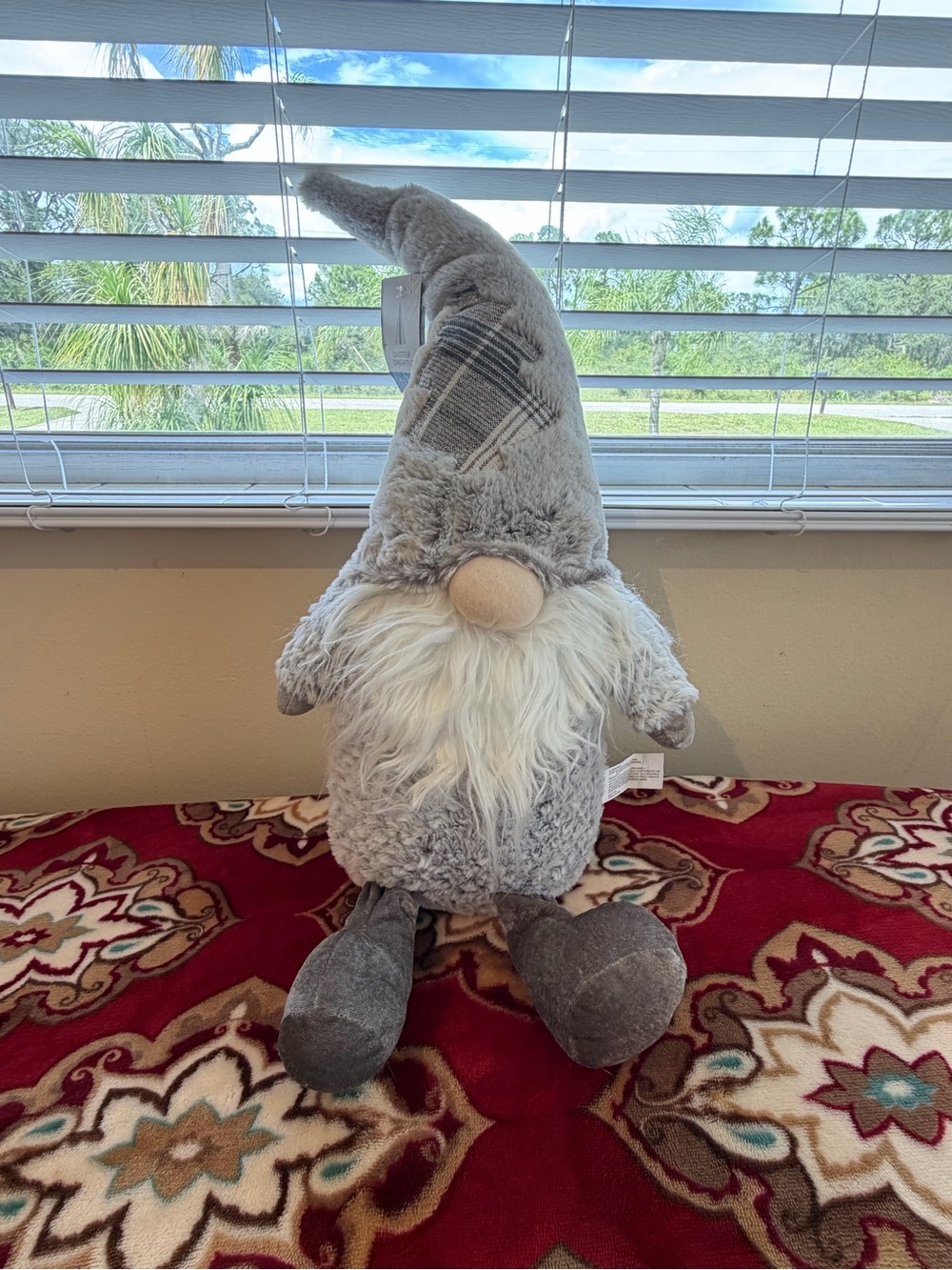 Winter Dreams Gray Plush Gnome Decor figure With Long Hat, fantasy Theme